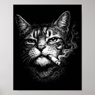 Poster Gato fumando cigarro meme de rosto de animal engra