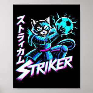 Poster Gato Futurista de Neon Striker Fãs de Futebol Cybe
