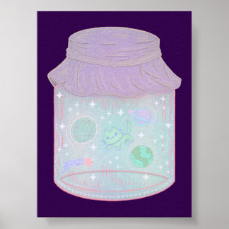 Poster Gato Galáxia em uma Jarra | Arte Kawaii de Gato Es