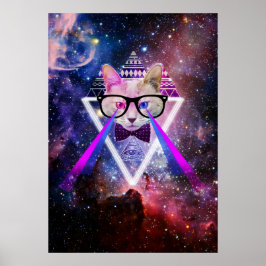 Póster gato galáxico hipster