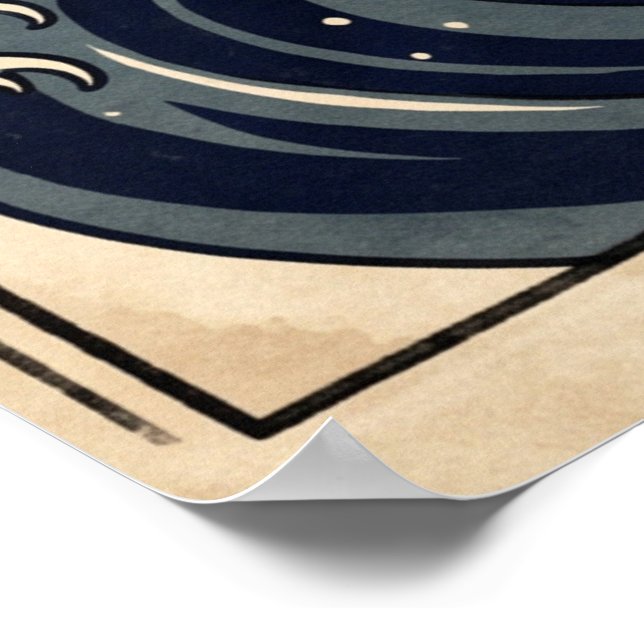 Poster Gato Gamer com Ramen e Grande Onda (Borda)