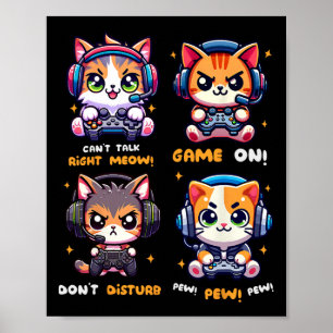 Poster Gato Gamer Vídeo Engraçado Jogos de Video Pew Meni