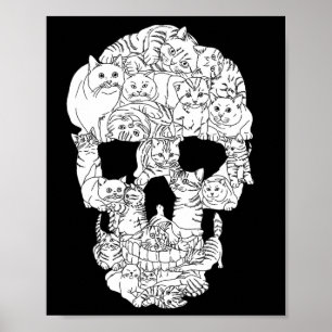 Poster Gato Gatinho Skeleton Gótico de Halloween Punk Emo