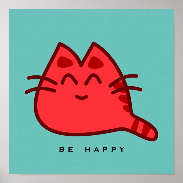 Poster Gato Gatinho Sorridente Vermelho (Frente)