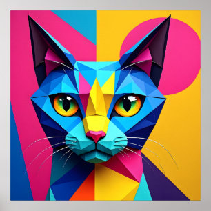 Poster Gato Geométrico de Pop Art