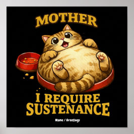 Poster Gato Gordinho Engraçado “Eu Exijo Sustento” Fofo