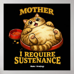 Poster Gato Gordinho Engraçado “Eu Exijo Sustento” Fofo