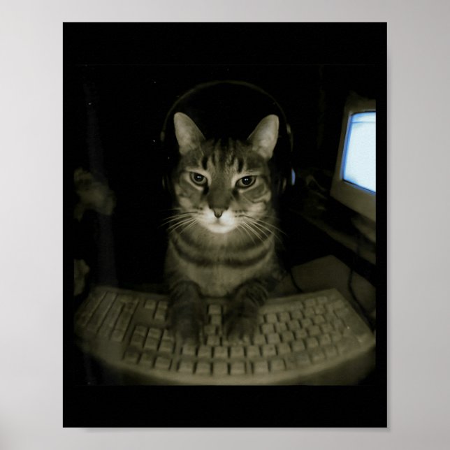 Poster Gato Hacker Meme Engraçado Gato Computador Gatinho (Frente)