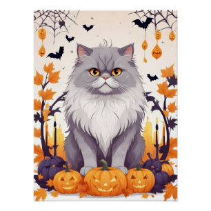 Póster Gato Halloween Bela Cartografia Animal Engraçada A