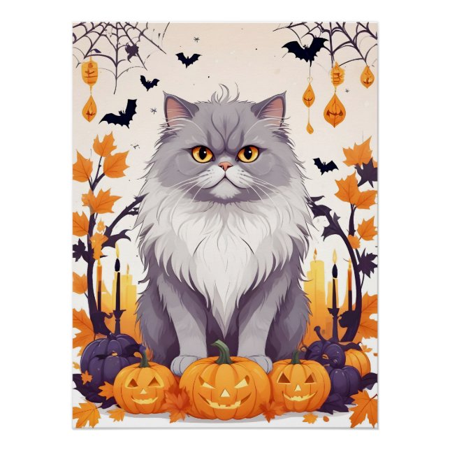 Póster Gato Halloween Bela Cartografia Animal Engraçada A (Frente)