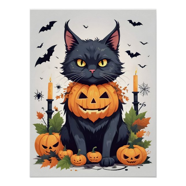 Póster Gato Halloween Bela Cartografia Animal Engraçada A (Frente)
