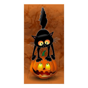 Póster Gato Halloween Caricatura Assustada na Pumpkin