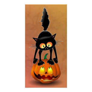 Póster Gato Halloween Caricatura Assustada na Pumpkin