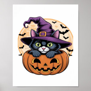 Poster Gato Halloween Pumpkin Black Cat Oversize T Shirt