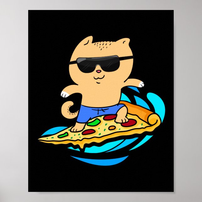 Poster Gato Havaiano Surfando Em Pizza Slice (Frente)