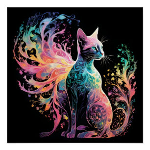 Póster Gato Holográfico Espectral: Um Prismo de Elegância