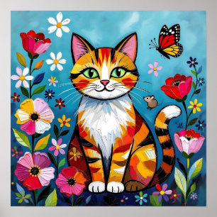 Poster Gato Impasto, Flores & Borboleta