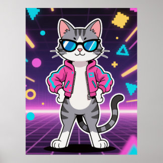 Poster Gato Incrível de Jogos Retrô Legais