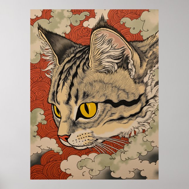 Poster Gato Inspirado Japonês (Frente)