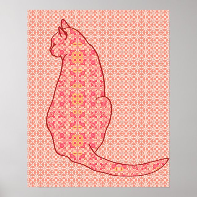 Poster Gato Japonês - Coral Orange Batik (Frente)
