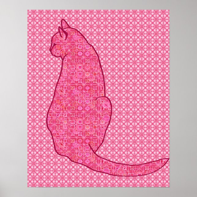 Póster Gato Japonês - Fúchsia Pink Batik (Frente)