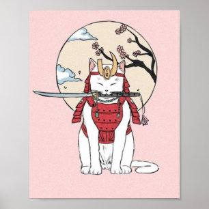 Poster Gato Japonês Sakura Samurai