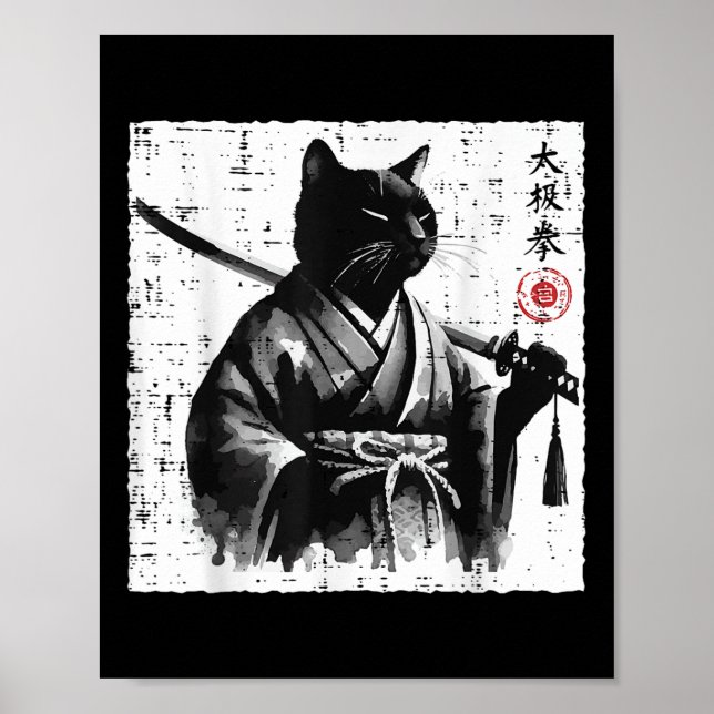Poster Gato Japonês Samurai Tai Chi Ninja Art Men Ki (Frente)