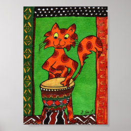 Póster Gato Jogando Arte Folclórica Africana Djembe Drum 