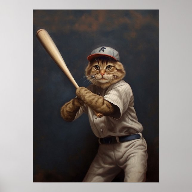 Poster Gato Jogando Baseball (Frente)