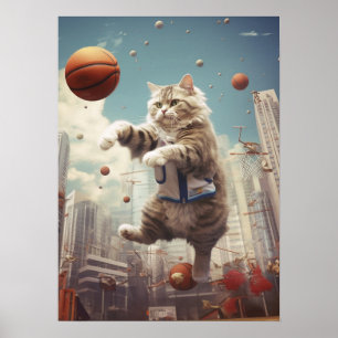 Poster Gato jogando basquete