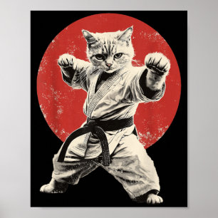 Poster Gato Karate Judo Japão Bandeira Japonesa Gráfico E