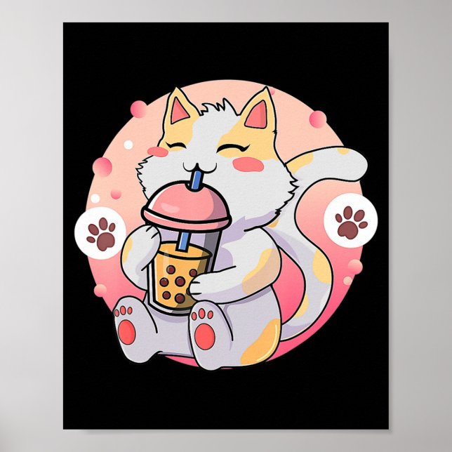 Poster Gato Kawaii Bonita Boba Tea Anime Kitten Gift Cria (Frente)
