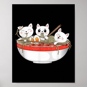 Poster Gato Kawaii Cata Ramen Noodles Anime Gato Japonês