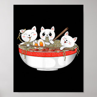 Poster Gato Kawaii Cata Ramen Noodles Anime Gato Japonês