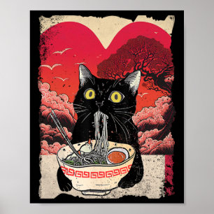 Poster Gato Kawaii Comendo Macarrão Ramen É Meu Valent