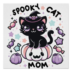 Póster Gato Kawaii de Halloween – Gatinho de Bruxa Fofo e