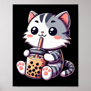 Poster Gato Kawaii Gato Bonita Bolha Leite Chá Anime Neko