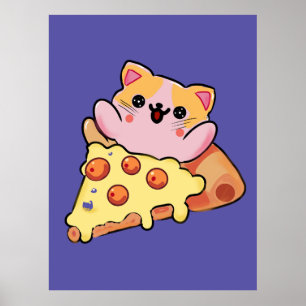 Poster Gato Kawaii Personalizado Abraçando Pizza de Peppe