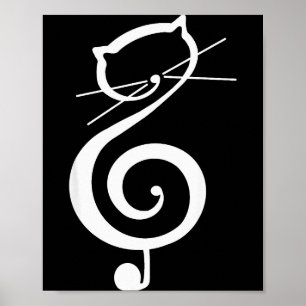 Poster Gato Kitty Triplo Música Clef Gato Engraçado Notas