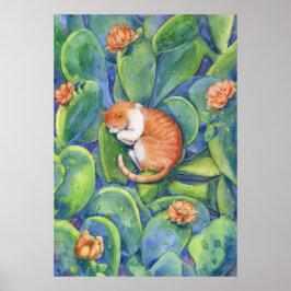 Poster Gato Laranja Dormindo Entre Cactos de Pera Espinho
