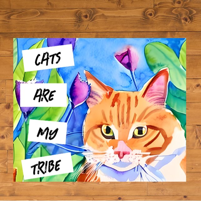 Poster Gato Laranja em Aquarela Fofa e Flores Bonitas (Criador carregado)