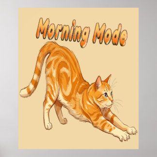 Poster Gato Laranja Listrado Esticando Modo Matinal Gato
