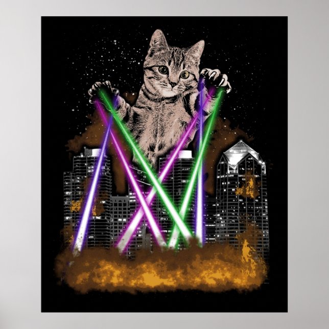 Poster Gato Laser Destrui Cidade Com Pinças Bonitas Adorá (Frente)