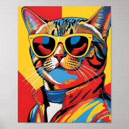 Poster Gato Legal da Arte Pop com Óculos de Sol