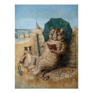 Póster Gato Lendo um Livro por Louis Wain