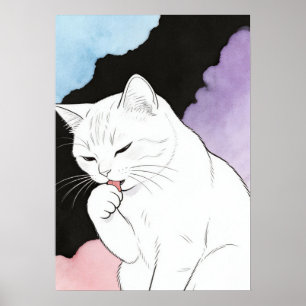 Poster Gato Limpando a Pata