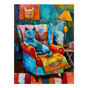 Póster Gato Louco em Cadeira-Armada
