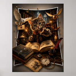 Poster Gato Mágico Feiticeiro Arte de Parede Fantasia 3D 