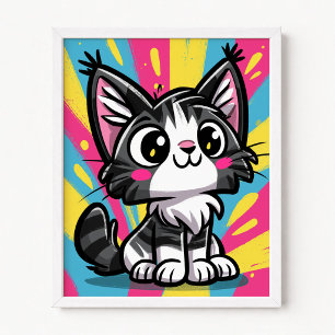 Poster Gato Maine Coon Fofo Arte Pop Cartoon