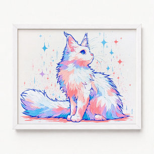 Poster Gato Maine Coon Lavanda Celestial Pintura a Impast